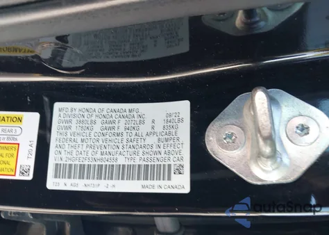 2022 Honda Civic Sport z USA, uszkodzony, nr VIN 2HGFE2F53NH604558